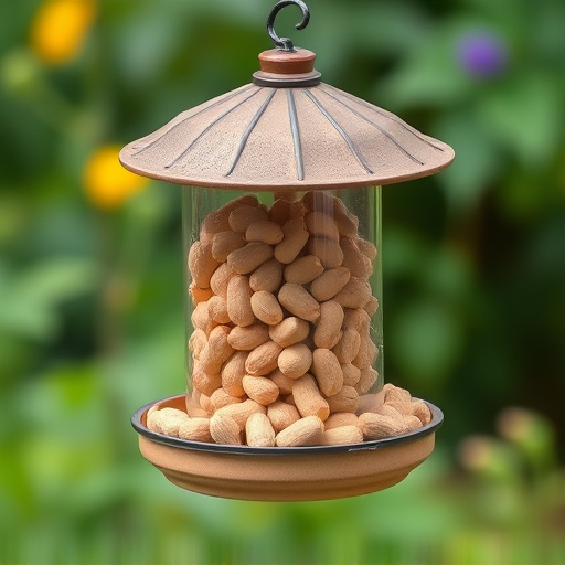Garden feeder filled with peanuts