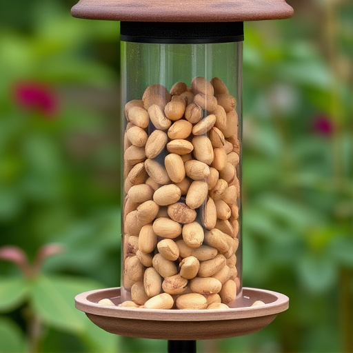Garden feeder filled with peanuts