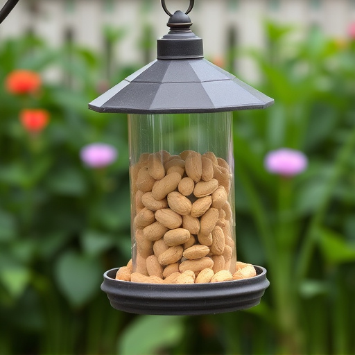 Garden feeder filled with peanuts