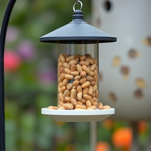 Garden feeder filled with peanuts