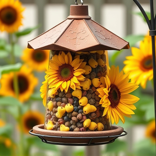 Garden feeder filled with sunflower hearts