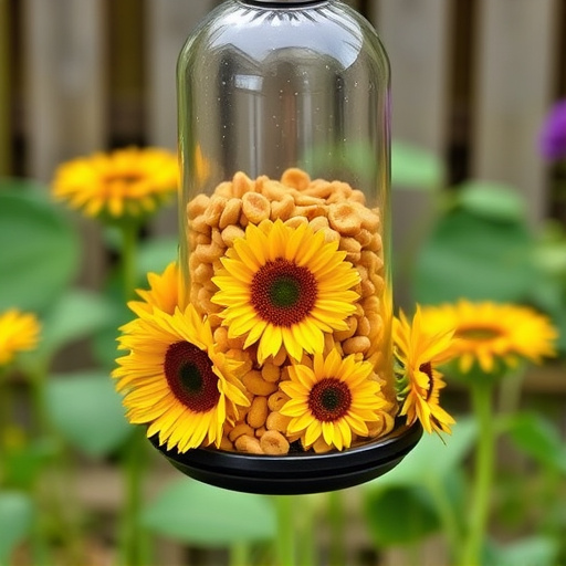 Garden feeder filled with sunflower hearts