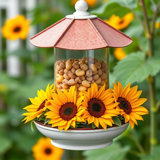 Garden feeder filled with sunflower hearts