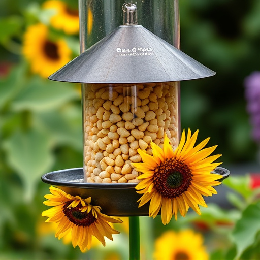 Garden feeder filled with sunflower hearts