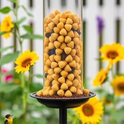 Garden feeder filled with sunflower hearts