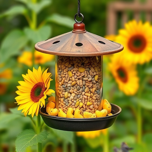 Garden feeder filled with sunflower hearts
