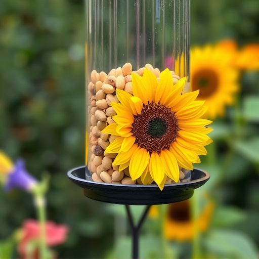 Garden feeder filled with sunflower hearts