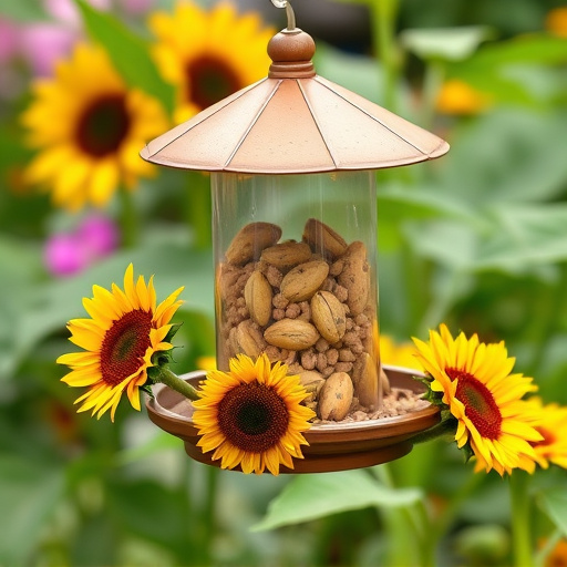 Garden feeder filled with sunflower hearts