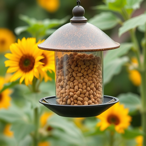 Garden feeder filled with sunflower hearts