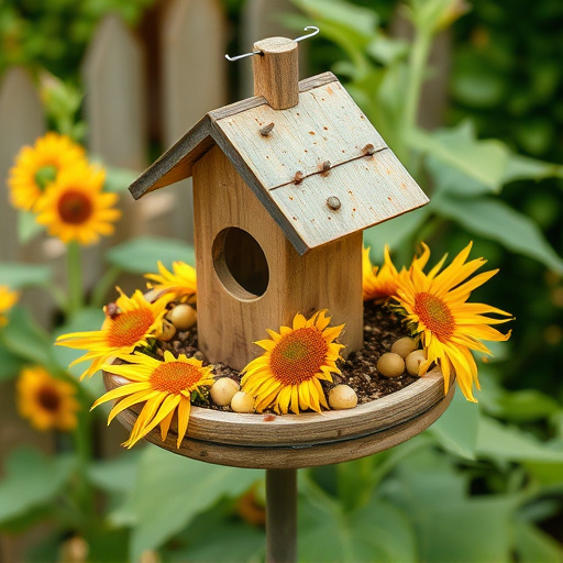 Garden feeding station filled with sunflower hearts