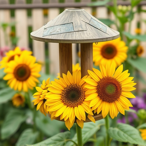 Garden feeding station filled with sunflower hearts
