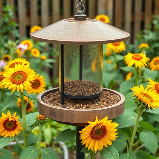 Garden feeding station filled with sunflower hearts