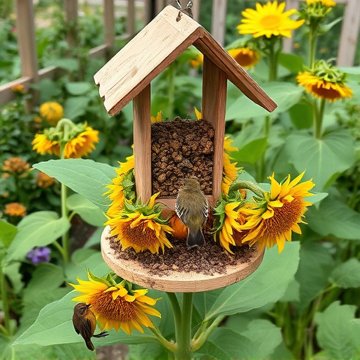 Garden feeding station filled with sunflower hearts