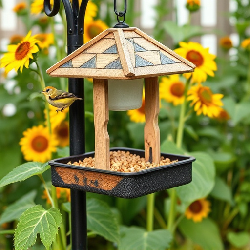 Garden feeding station filled with sunflower hearts