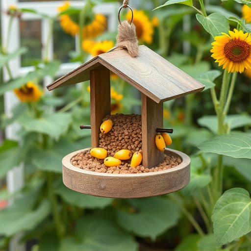 Garden feeding station filled with sunflower hearts