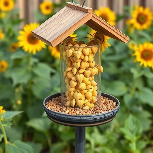 Garden feeding station filled with sunflower hearts