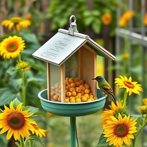 Garden feeding station filled with sunflower hearts