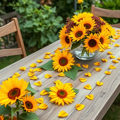 Garden table scattered with sunflower hearts
