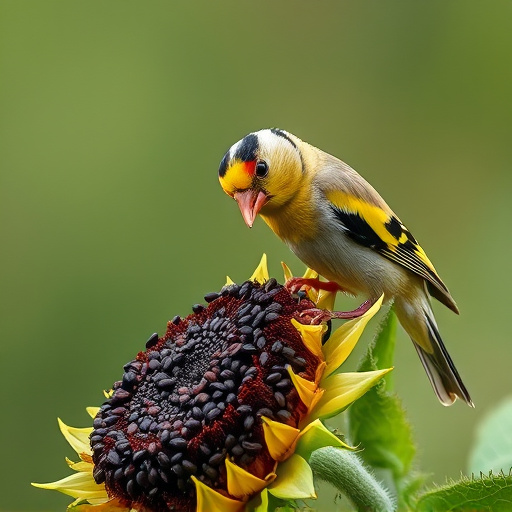 Goldfinch feeding on black sunflower seeds
