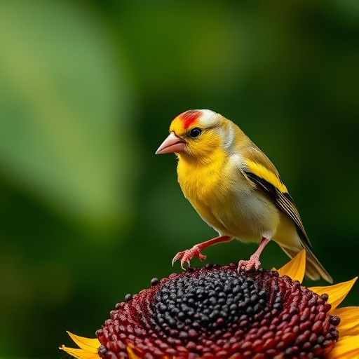 Goldfinch feeding on black sunflower seeds
