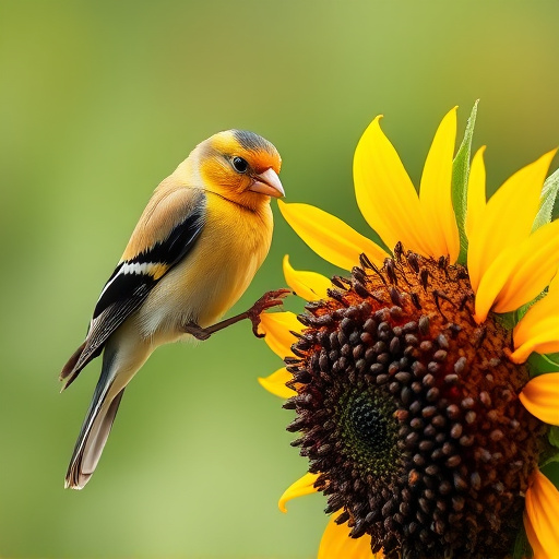 Goldfinch feeding on black sunflower seeds