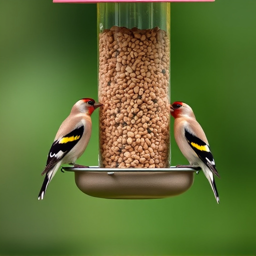Goldfinches feeding on niger seed feeder