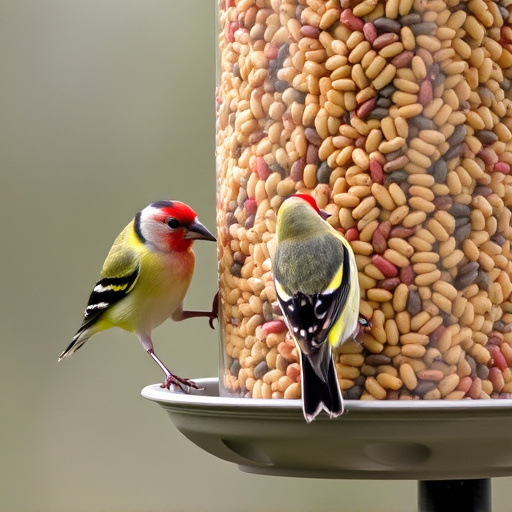 Goldfinches feeding on niger seed feeder