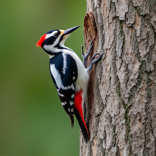 Great spotted woodpecker on tree trunk