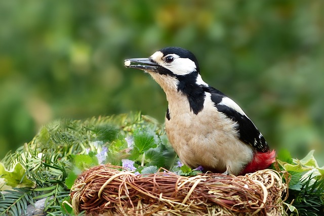 Great spotted woodpecker on tree trunk