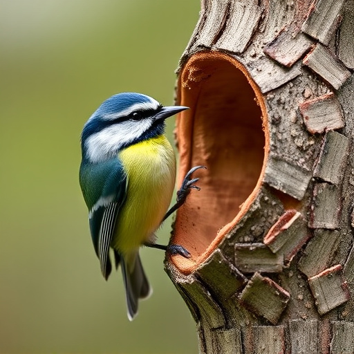Great tit cracking open peanut shell