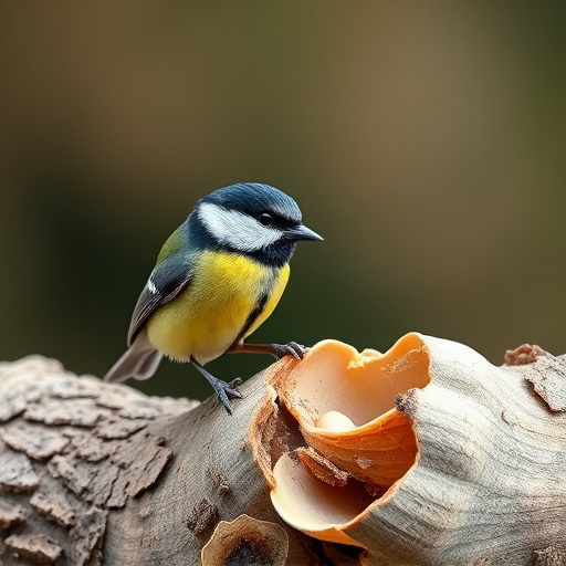 Great tit cracking open peanut shell