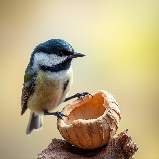 Great tit cracking open peanut shell
