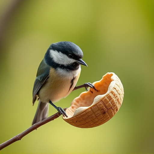 Great tit cracking open peanut shell
