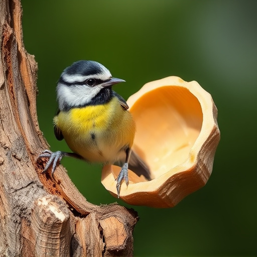 Great tit cracking open peanut shell