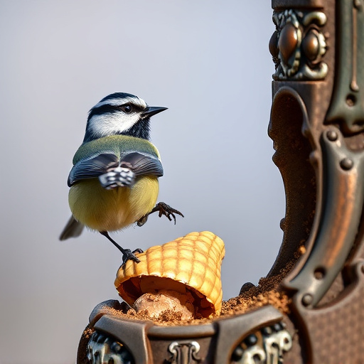 Great tit cracking open peanut shell