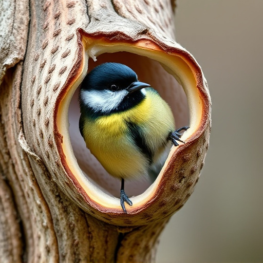 Great tit cracking open peanut shell