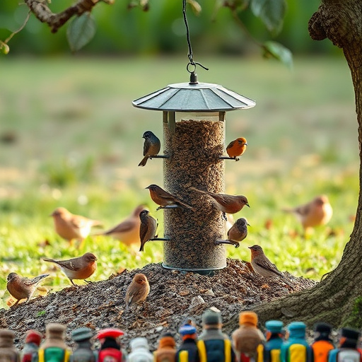 Ground feeder under tree with mixed birds