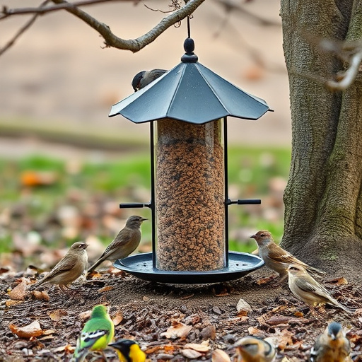 Ground feeder under tree with mixed birds