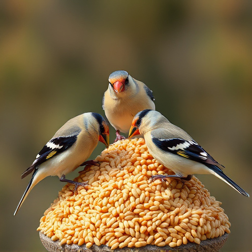 Group of finches feeding on nyjer seed
