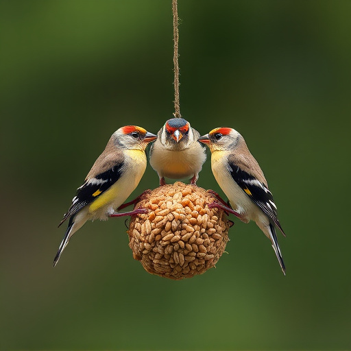 Group of finches feeding on nyjer seed