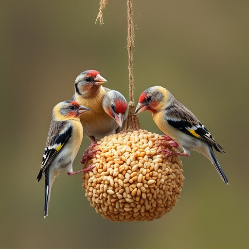 Group of finches feeding on nyjer seed