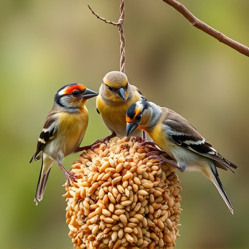 Group of finches feeding on nyjer seed