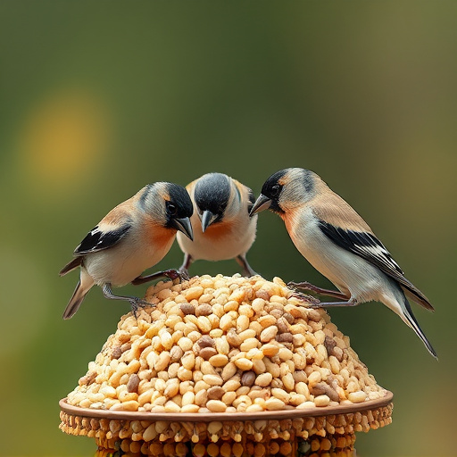 Group of finches feeding on nyjer seed
