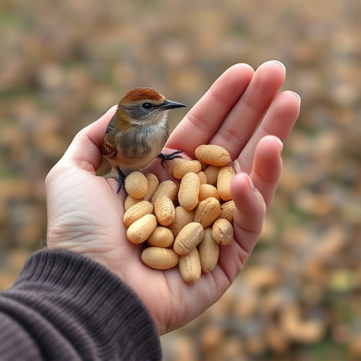 Hand holding handful of bird peanuts