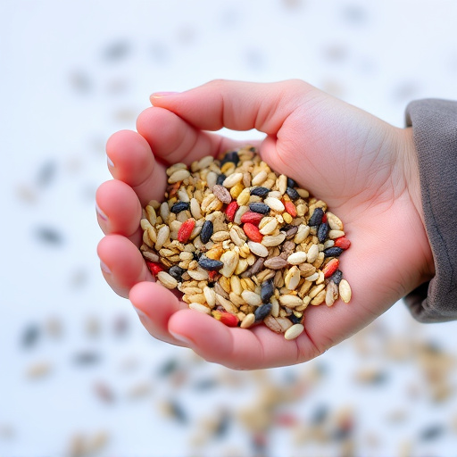 Hand holding handful of bird seed mix
