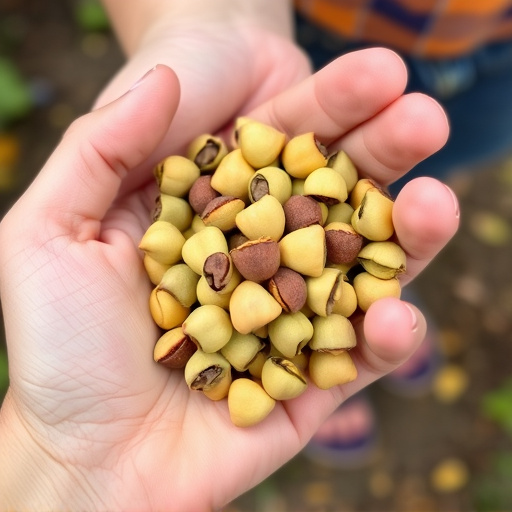 Hand holding handful of sunflower hearts