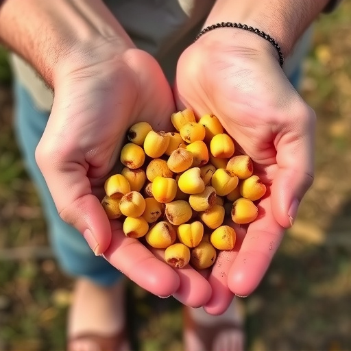 Hand holding handful of sunflower hearts