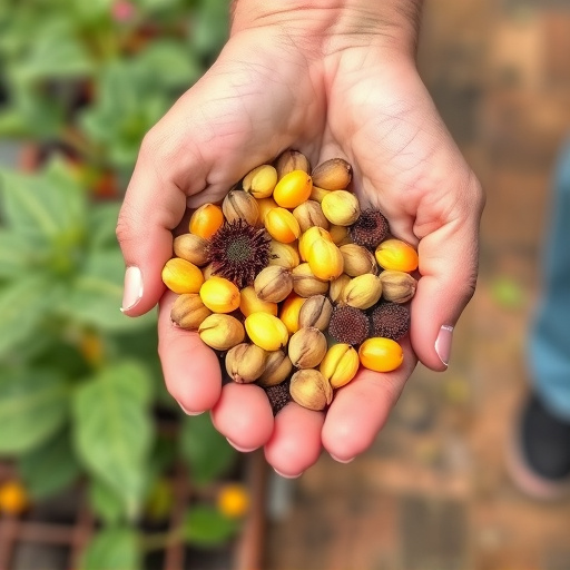 Hand holding handful of sunflower hearts