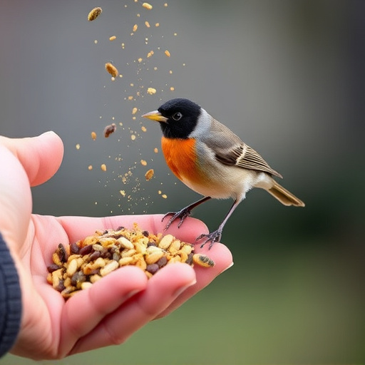 Hand sprinkling robin-friendly bird seeds