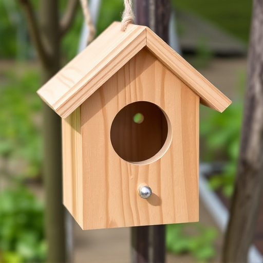 Handcrafted bird box with feeding hole